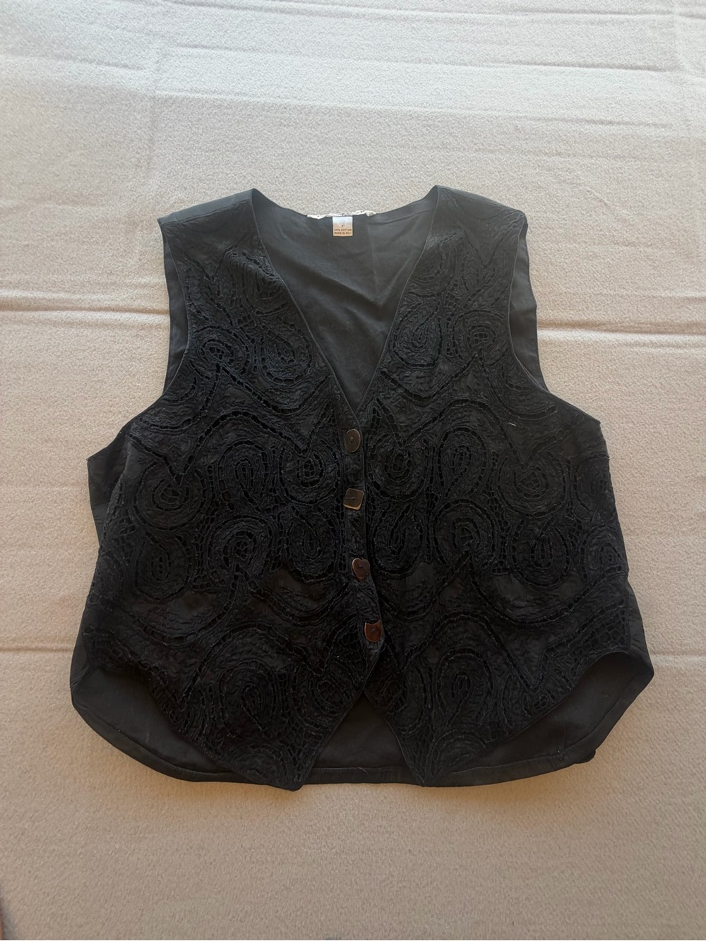 Lone Rider Women's Black Embroidered Button Vest